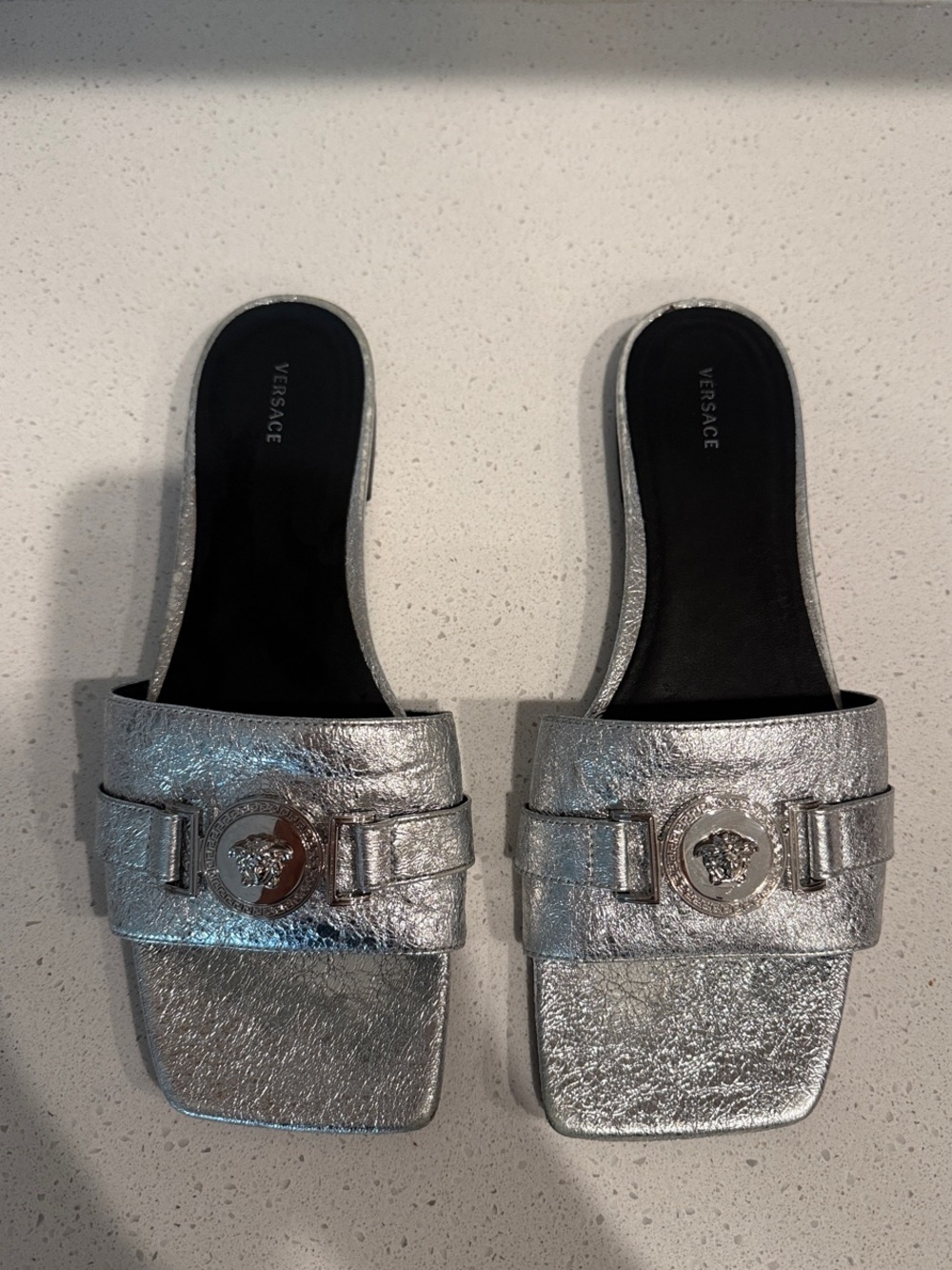 Versace Metallic Silver Medusa Logo Sandals - Picture 2 of 8